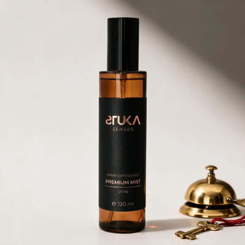 WYN Spray Aromatizante Premium 120 mL, botella ámbar con etiqueta cobre sobre fondo blanco
