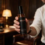 Sandalwood Spray Aromatizante en uso, ambientando un espacio con aura de misterio y elegancia