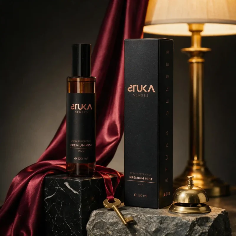 WYN Spray Aromatizante Premium junto a telas suaves, textura elegante y sofisticada