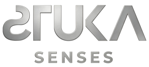 Logotipo STUKA SENSES en plata, marca de aromatizantes premium orgánicos y fragancias de autor
