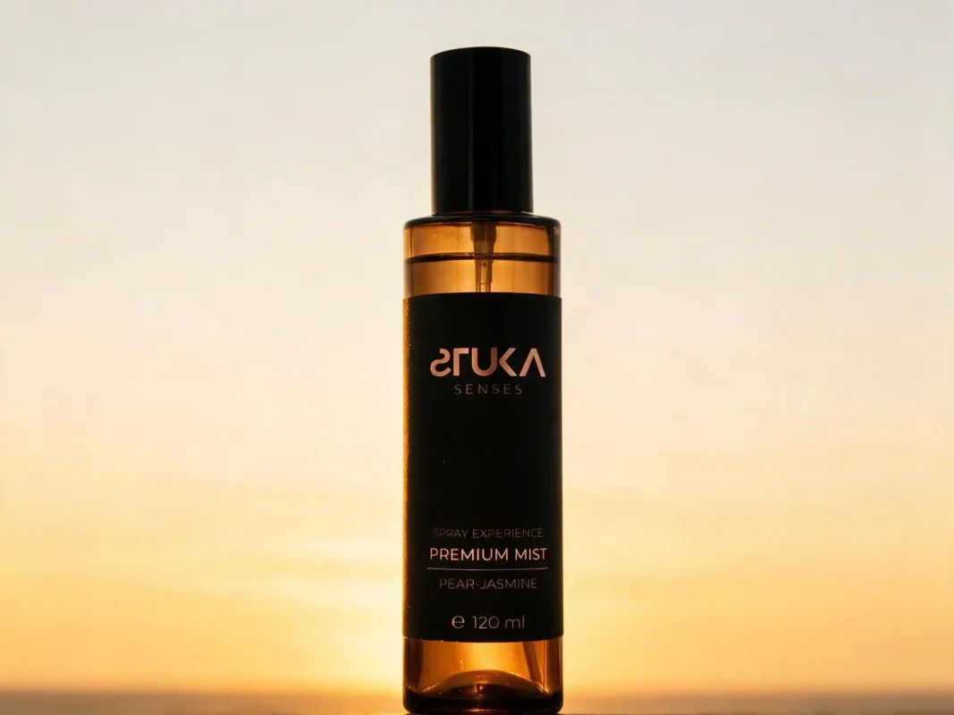 Pear & Jasmine 120ml de STUKA SENSES, botella negra con notas florales y frutales frescas para tu espacio