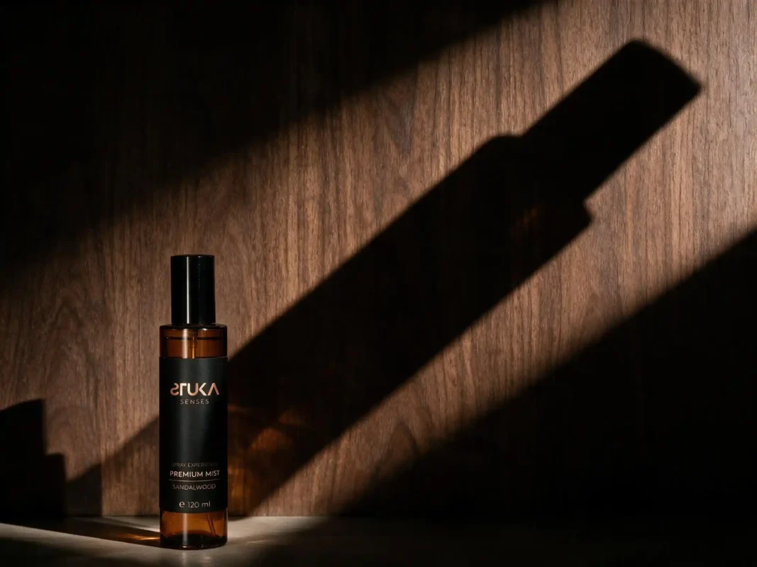 Sandalwood 120ml de STUKA SENSES, botella negra elegante con aroma amaderado y cálido para perfumar tu hogar